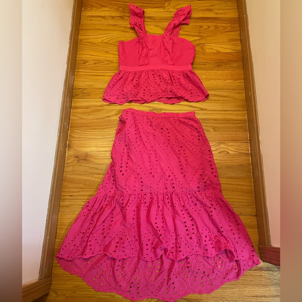 Banana Republic Factory bright pink peplum tank top/ dress w/eyelets lace.